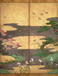 Vögel mit Herbst- und Winterblumen